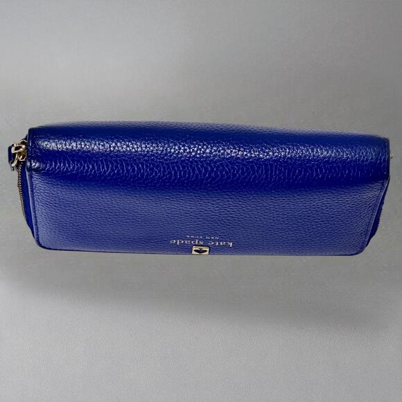 Kate Spade Laurel Way Neda Large Wallet Pebbled Leather Zip Up Cornflower Blue - Picture 10 of 14